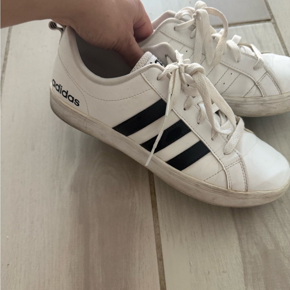Adidas White Sneakers with Black Stripes